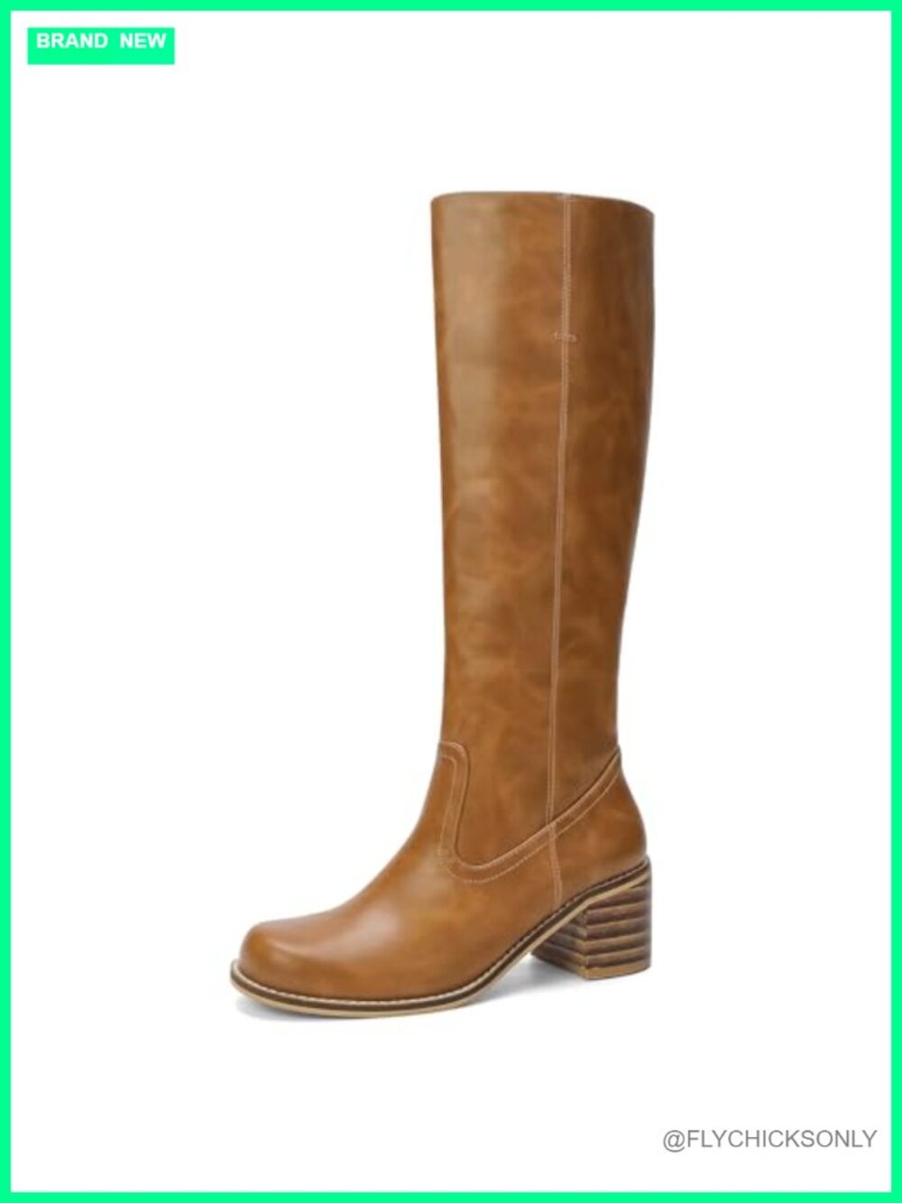 Knee High Boots Square Toe Chunky Block Heel Tall Faux Leather